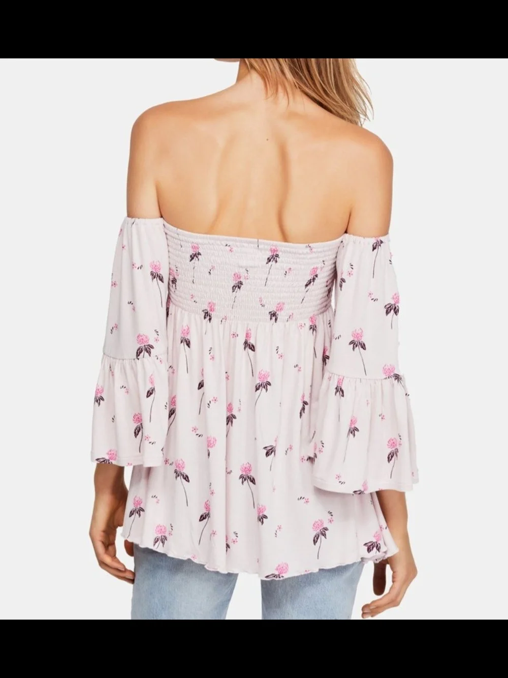Free People Boho Floral Off-Shoulder Pink Top